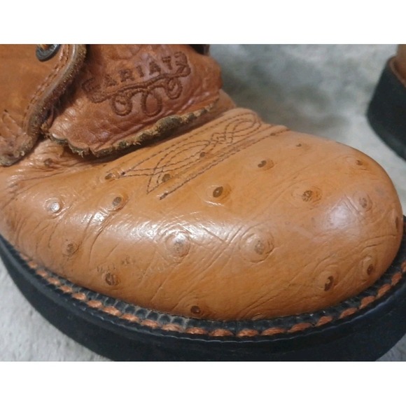 Ariat Tan Leather Ostrich Womens Boots 6 M Lace Up Western 16303 Farm Work READ - Picture 8 of 16
